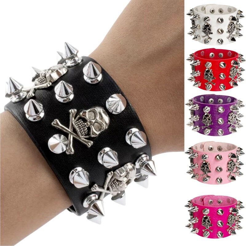 Cross-Border Hot Selling Exaggerated Subculture Punk Style Rivet Leather Bracelet Skull Men's Personalized Bracelet Wrist Strap Cross-Border Hot Selling Exaggerated Subculture Punk Style Rivet Leather Bracelet Skull Men's Personalized Bracelet Wrist Strap