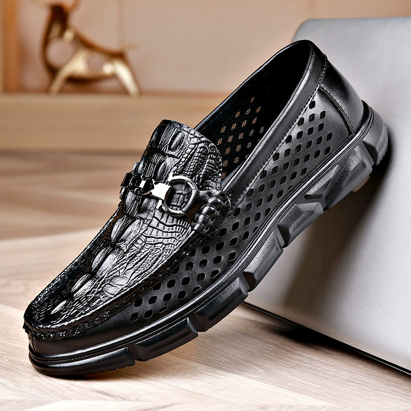 Новые мужские обувь в форме полых крокодилов повседневные туфли на slip-on из мягкой кожи с мягкой подошвой слой подошвы из кожи бобовых мужские стильные