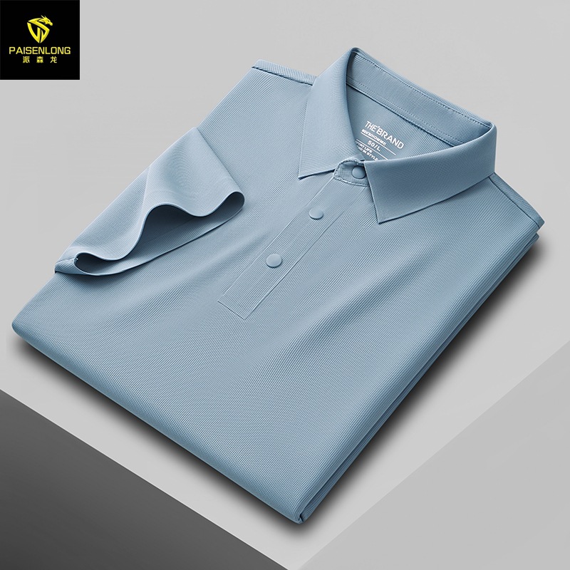 Summer Men's Short-Sleeved Polo Shirt, High-End Seamless Waffle-Patterned Men's Polo Top, Export-Quality