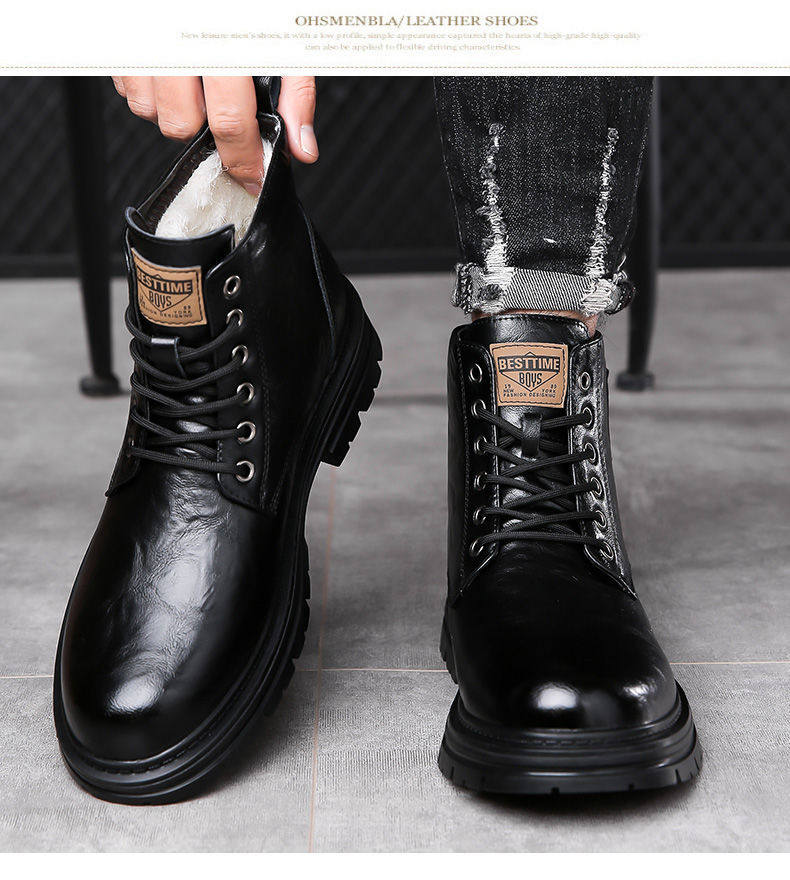Bốt Martin nam da bò lót lông giữ ấm cổ vừa gót 3-5 cm — Bông nâu lạnh, Bông đen quyến rũ, Nâu lạnh đơn, Đen quyến rũ đơn chi tiết 23