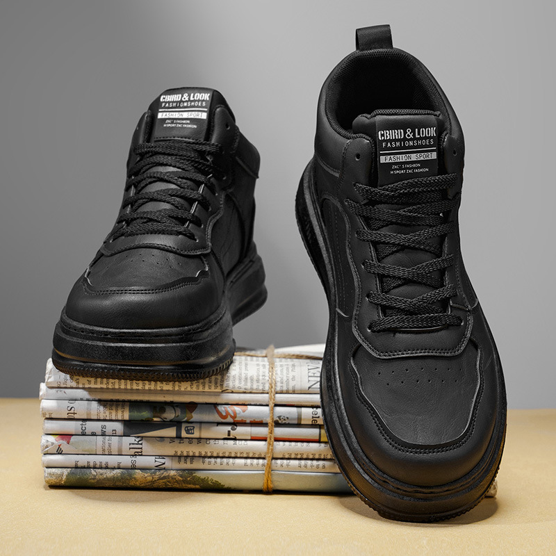 Men's Shoes 2025 New Winter Versatile Thick-Soled Mid-Top Casual Sneakers Men's British Leather Shoes Heightening Sports Trendy Shoes