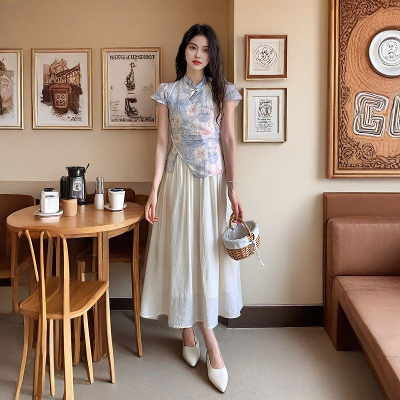 2025夏季新款复古气质假两件刺绣长裙新中式国风改良旗袍连衣裙女|undefined