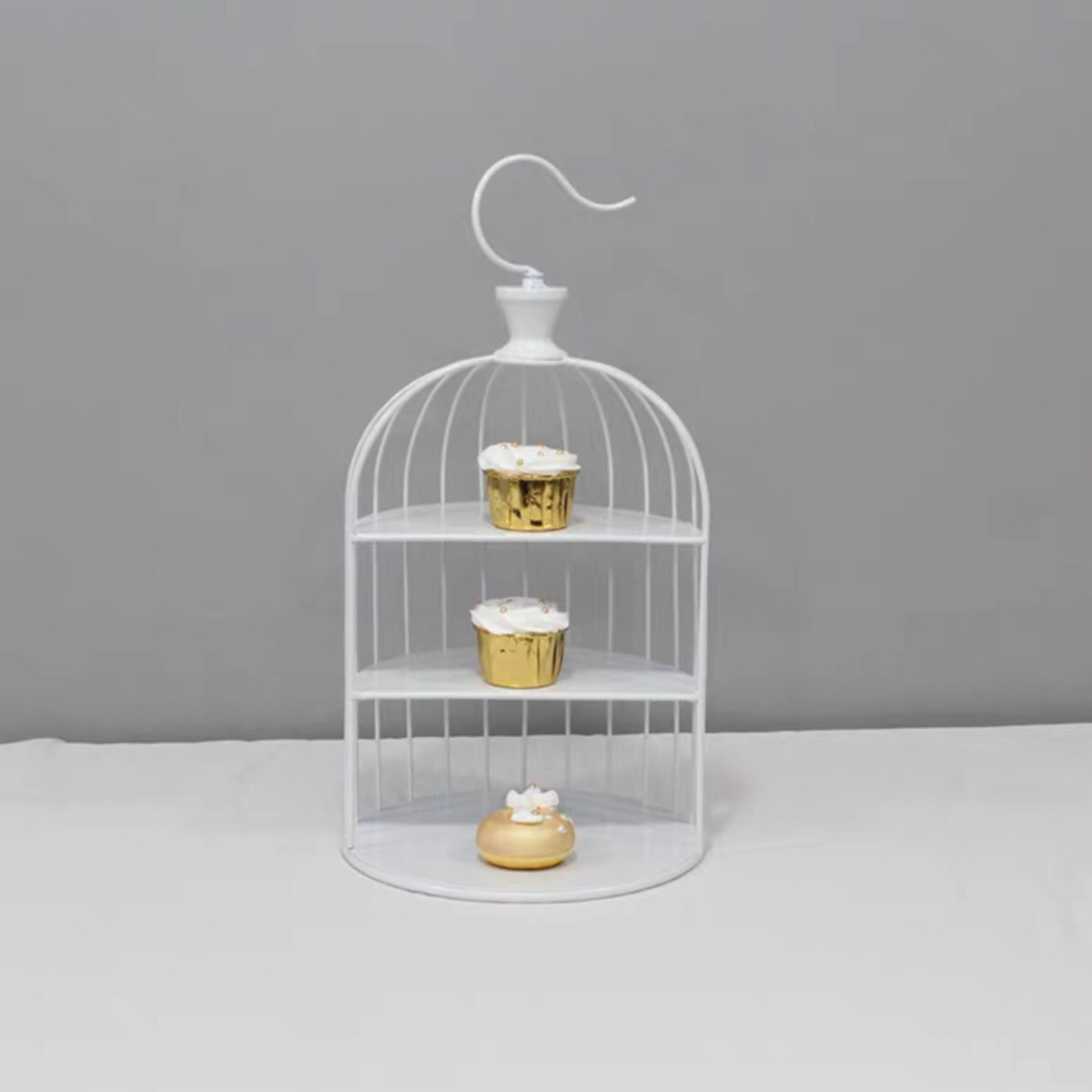 Jaula de pájaros de tres capas de postre de pie de mesa de postre decoración de la boda exhibición de mesa de comida fría pastel de pie de té de la tarde Merienda de pie