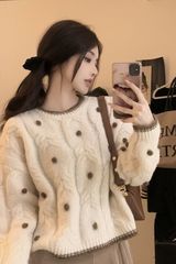 温柔风软糯撞色慵懒风毛衣女秋冬季宽松设计感长袖针织衫日系上衣