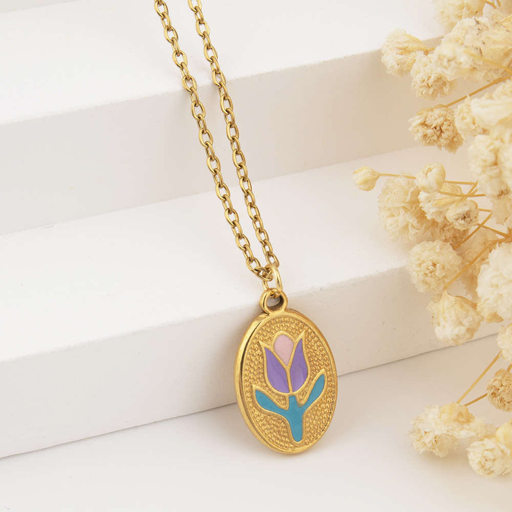 Stainless Steel Tulip Necklace With Gold Plating For Women_voghion.com