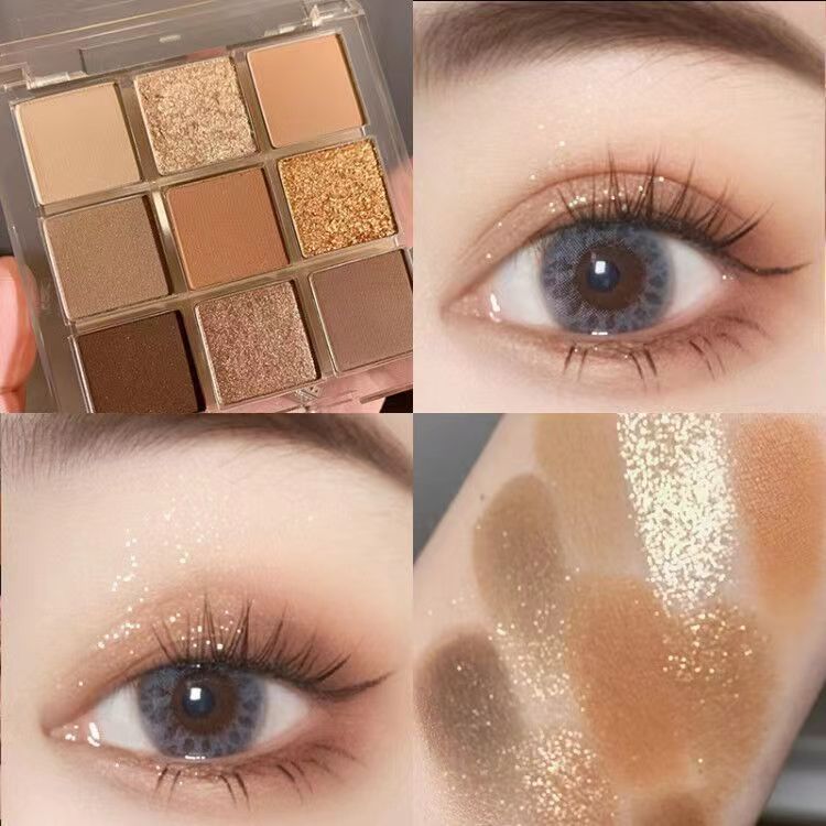 Sombra de ojos de nueve cuadrados de celebridades de Internet Super Fire Starry Sky Sparkle Sombra de ojos marrón anaranjado nacarado mate para principiantes baratos