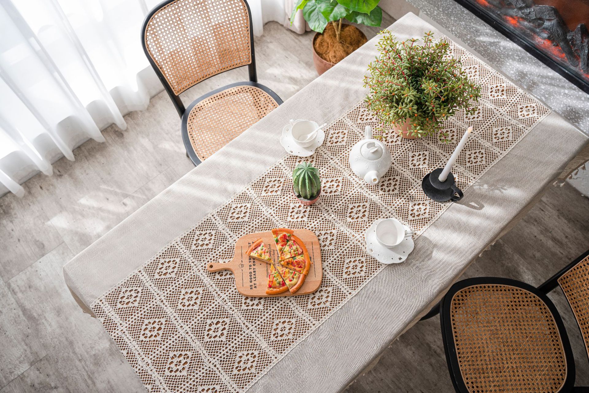 涤麻+ 拼接钩针桌布