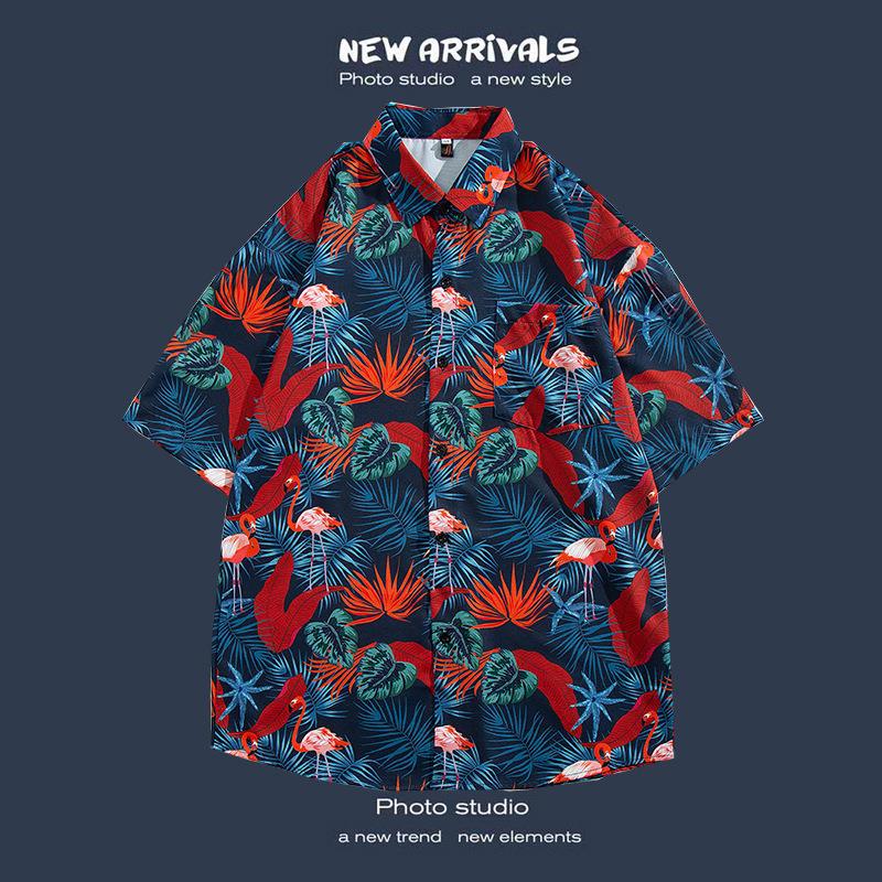 Camisas de manga corta estilo Hong Kong para hombres y mujeres, camisas florales de manga tres cuartos holgadas y delgadas de verano para playa hawaiana