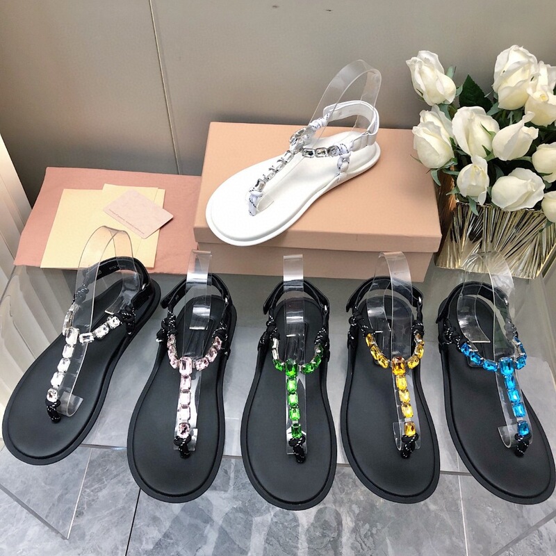 2024 Summer Hot Bohemian Style Clip Toe Sandals Rhinestone Women's Velcro Flat Holiday Beach Sandals for Foreign Trade