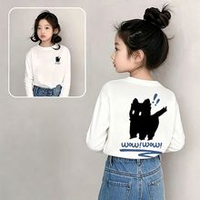 2025新款秋季潮牌童装百搭樱桃重磅棉小标符号印花宽松长袖T恤女