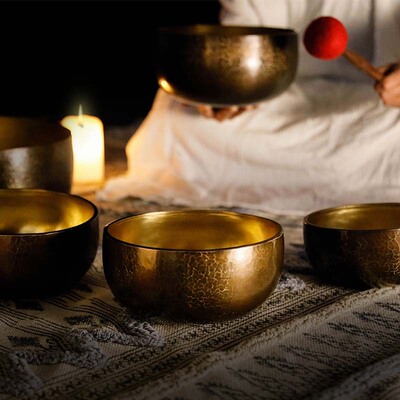 手工颂钵紫金钵音钵铜碗瑜珈冥想静心铜磬钵盂佛音碗送礼家居摆件|ms