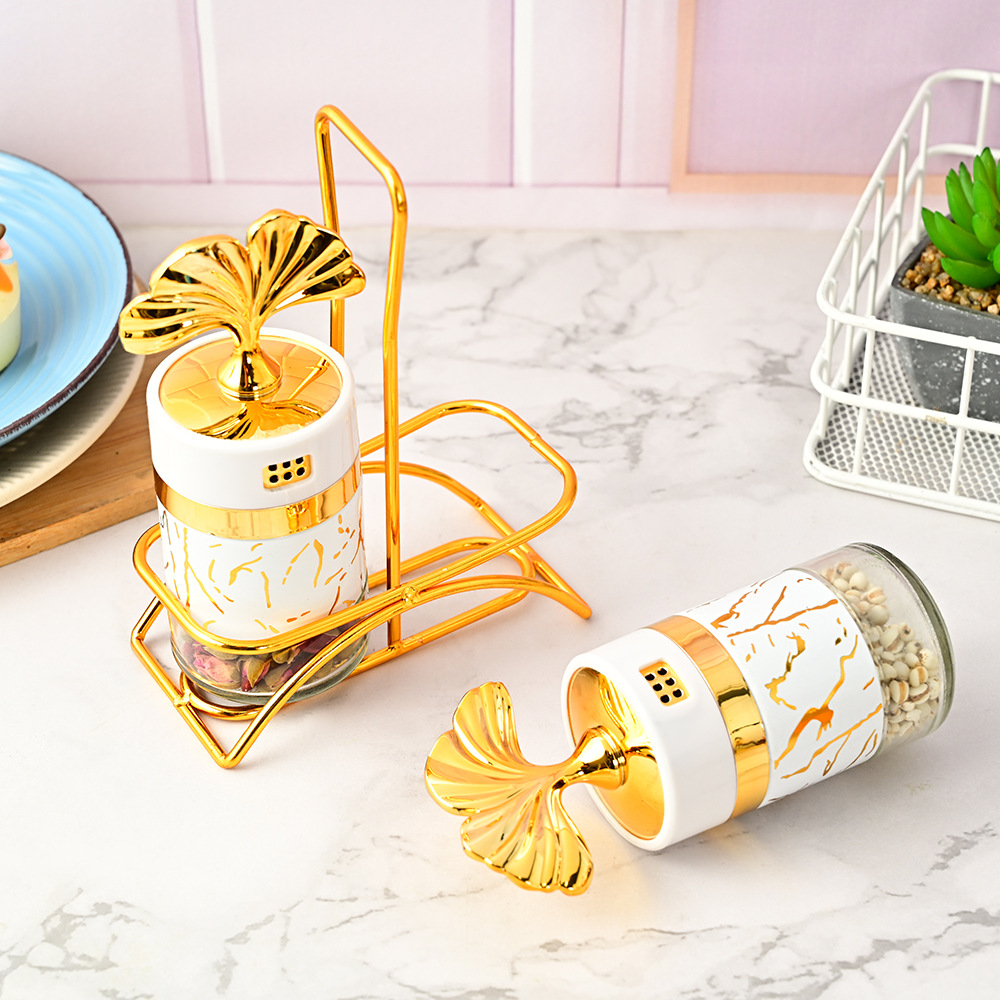 Luz de lujo jaseado cocina vidrio condimento botella cocina suministros condimento tarro MSG condimento caja de almacenamiento