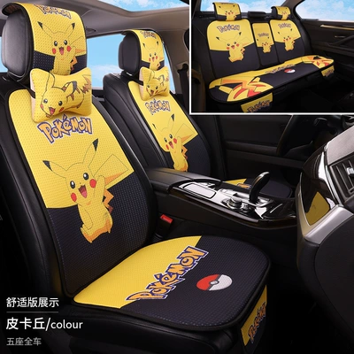 Seat cushion, seat cover | Linen Breathable 3D Fabric Full Cover - pikachu-full-car-with-five-seats-2-neck-pillows