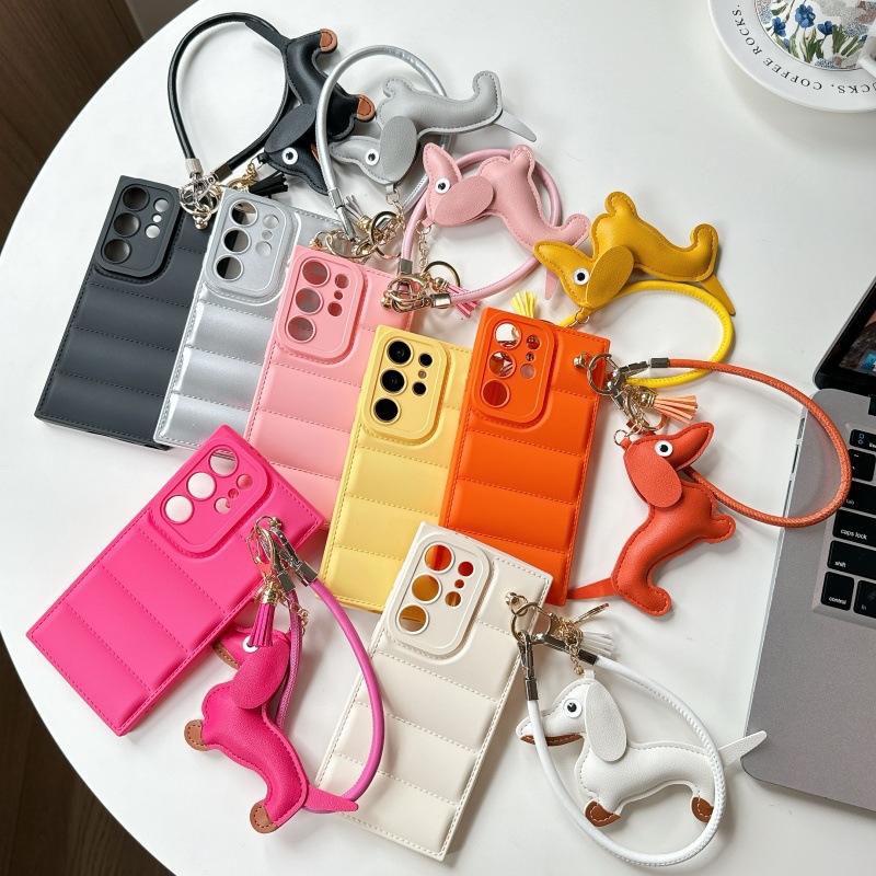 Down Jacket Dachshund Pendant Suitable for Samsung S25Edge Mobile Phone Case S24 Lanyard Portable S24Fe Protective Cover