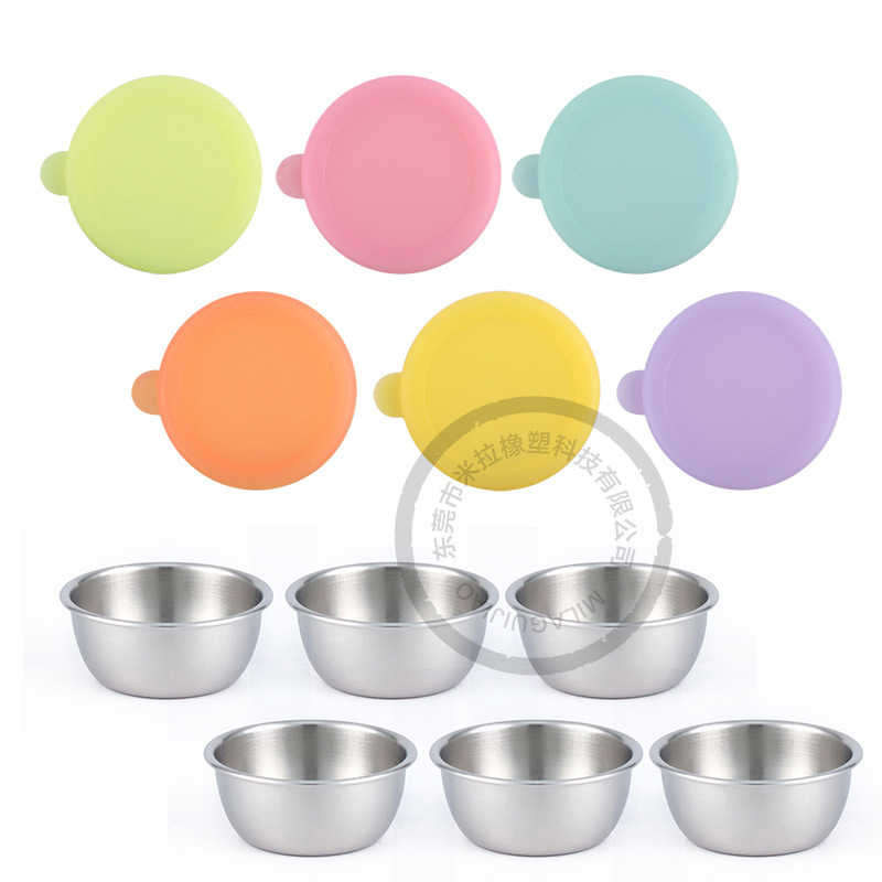 Amazon Best Seller Stainless Steel Sauce Cup with Silicone Lid, Salad Tomato Sauce Seasoning Container Silicone Lid 50ML