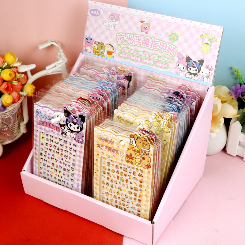 Luminous Nail Stickers Kidsren's Cartoon Sanrio Melody Nail Stickers Embossed Waterproof Nail Art Stickers