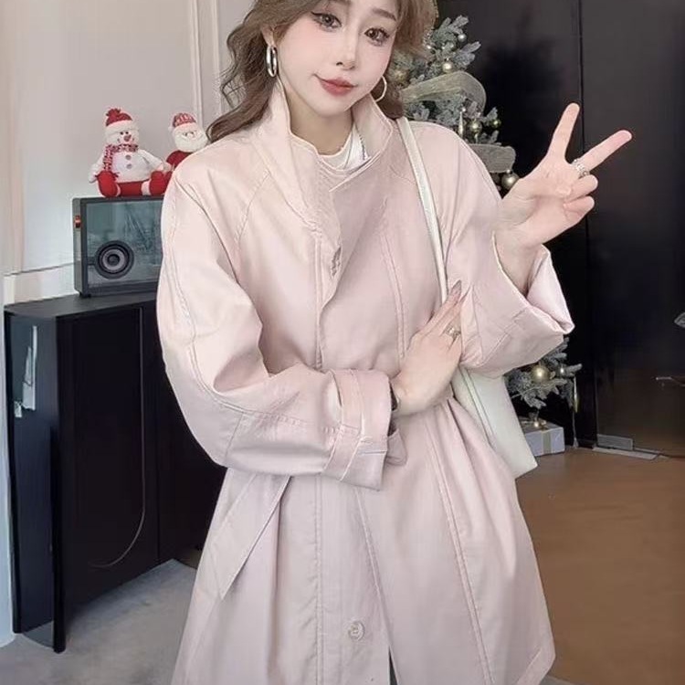 立领中长款风衣外套女小个子春款新款英伦风春秋气质大衣