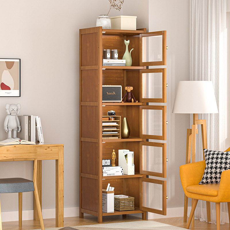 Home Living Room Study Multi-Layer Storage Bookshelf Modern Simple Bamboo Storage Rack Space-Saving Floor-Standing Sandwich Bookcase