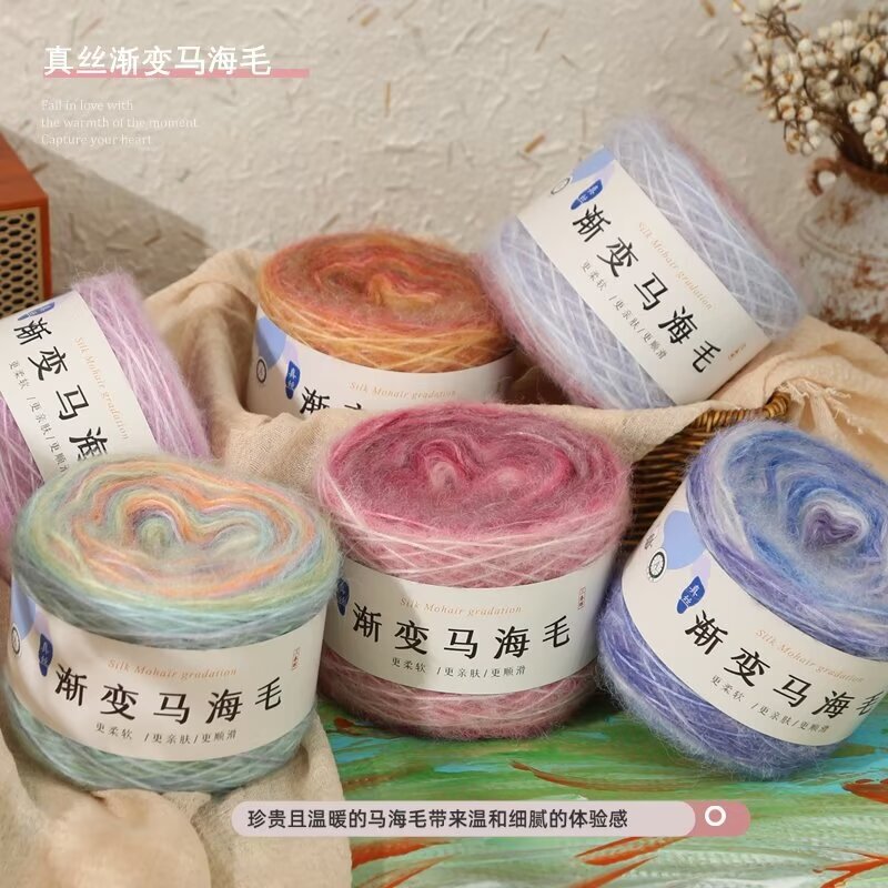 Silk Gradient Wool Mohair Hand-Knitted Candy Colorful Super Soft Plush Thread Popular Sweater Hat Thread