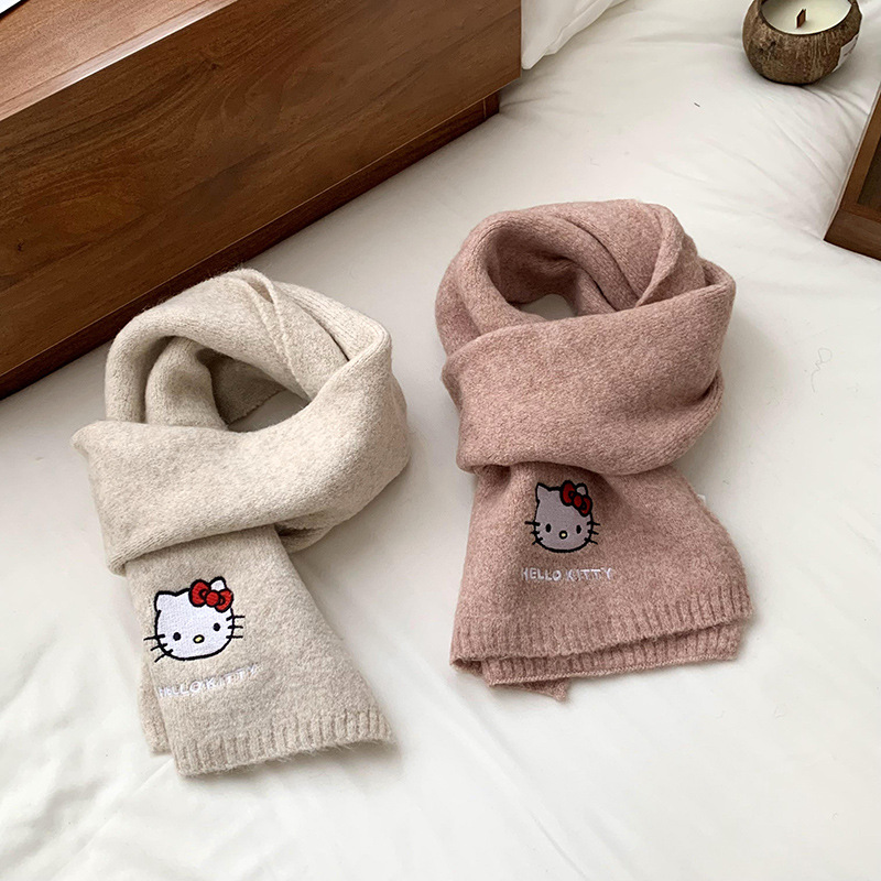 Bufandas de invierno de alto nivel sensación de nuevo dibujos animados bordados bufandas de punto para mujeres lindas y cálidas escolares bufandas al por mayor