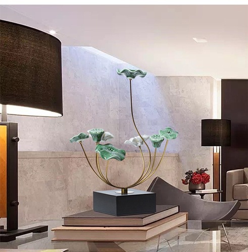 New Chinese-style light luxury lotus warm room decorative shelf for new home moving living room sample room wine cabinet high-end soft furnishing lotus