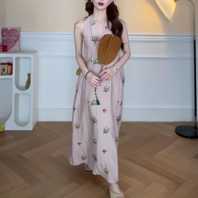 法式气质v领宽松慵懒风连衣裙2025夏季新款无袖背心长裙裙子女装|undefined