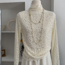 欧玛莱 高领镂空正肩马海毛长袖显瘦蕾丝打底衫纯欲风内搭女 5064