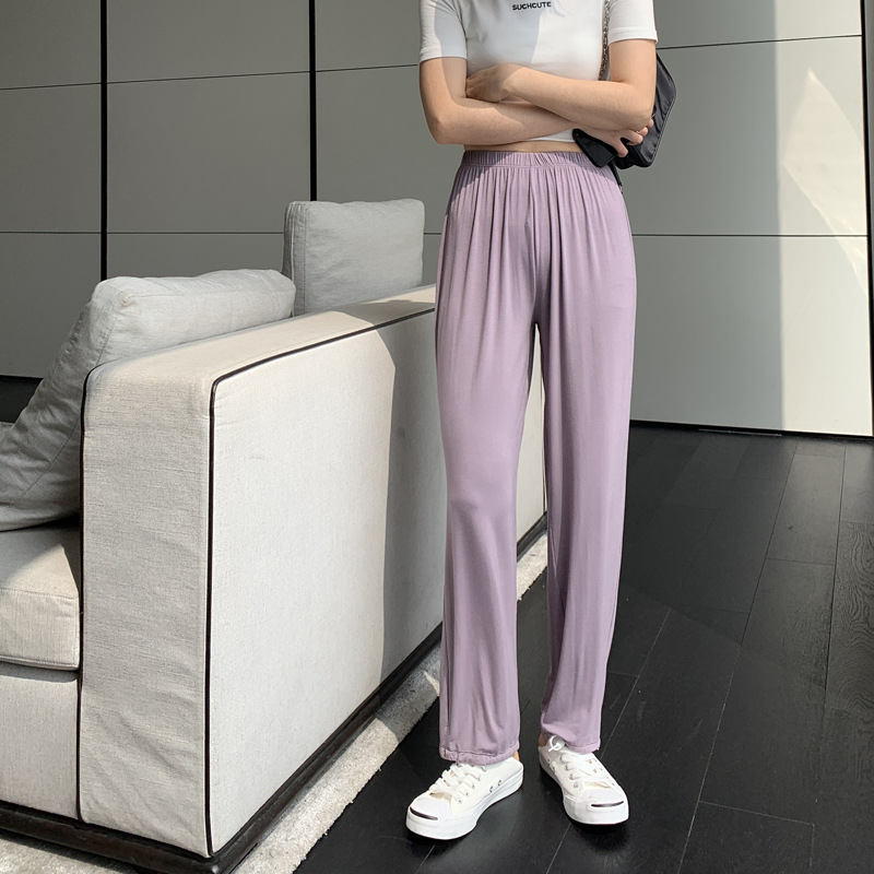 春夏新款百搭束脚高腰垂感显瘦弹力松紧腰薄款宽松九分裤休闲裤女