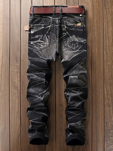 Men's Slim Fit Distressed Denim Pants Heavy Duty Tie Dye