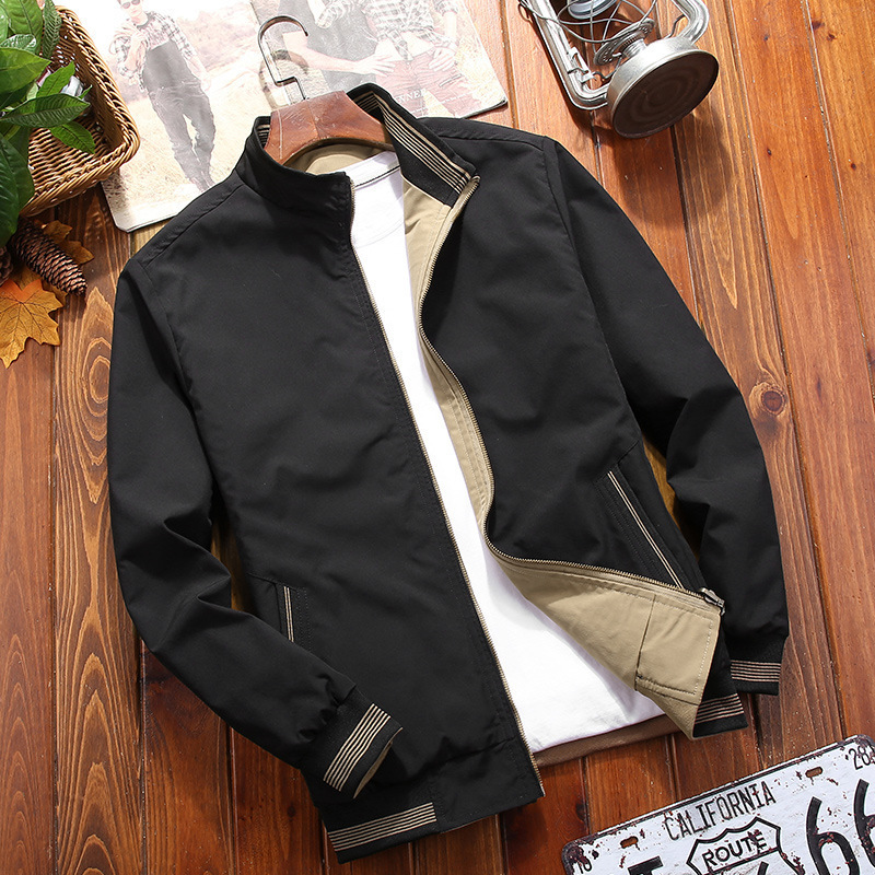 Cross-Border Jacket Men's Spring and Autumn New Men's Reversible Stand-Up Collar Casual Jacket Middle-Aged and Elderly Solid Color Wholesale Cross-Border Jacket Men's Spring and Autumn New Men's Reversible Stand-Up Collar Casual Jacket Middle-Aged and Elderly Solid Color Wholesale