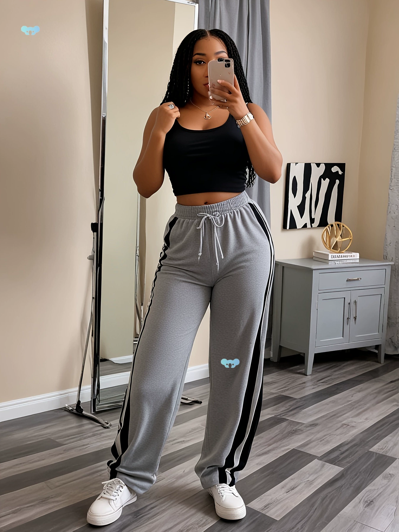 Спортивные штаны больших размеров из смеси полиэстера Женские большие размеры Высокие