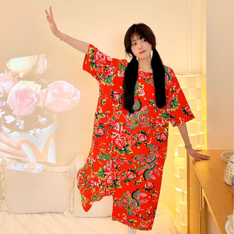 Northeast Big Flower Cloth Sleeping Clothes Annual Meeting Bridesmaid Morning Dress Internet Celebrant Party Sisters Dress Funny Cute Home Clothes