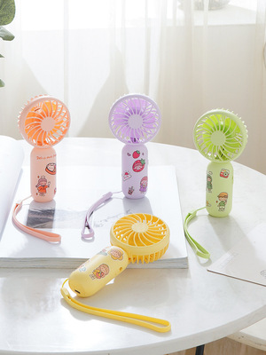 Fashion cartoon DIY Sticker hold Lanyard Fan Lazy man Sling student pocket USB charge Fan gift