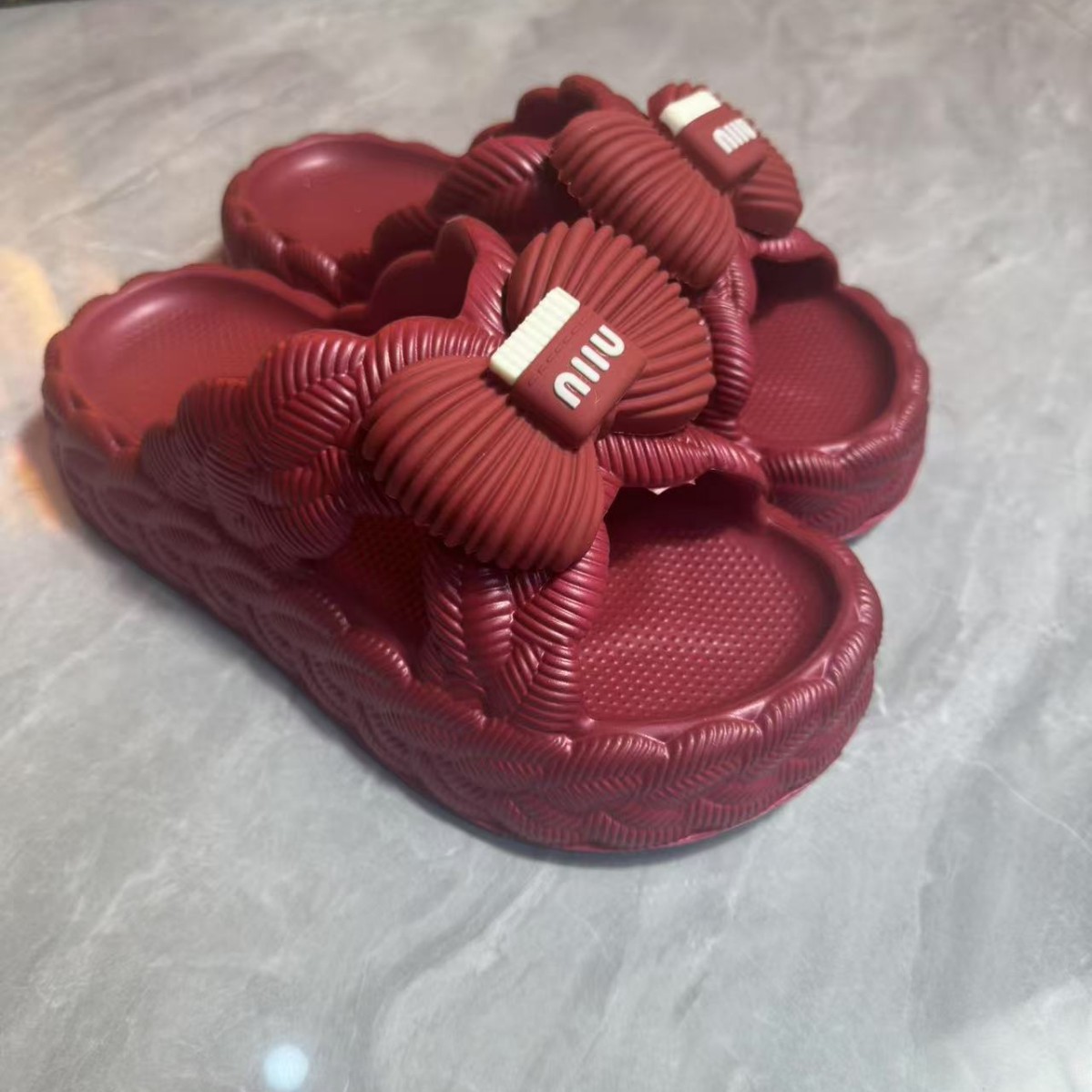 121-1 Sweet Bow Thick Bottom New EVA Slippers Angora Red