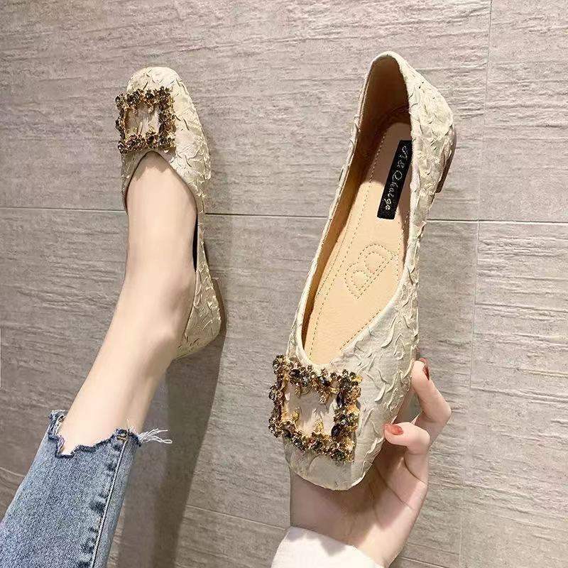 黑色方头浅口单鞋女2025新款春秋百搭豆豆瓢鞋仙女风平底晚晚鞋潮