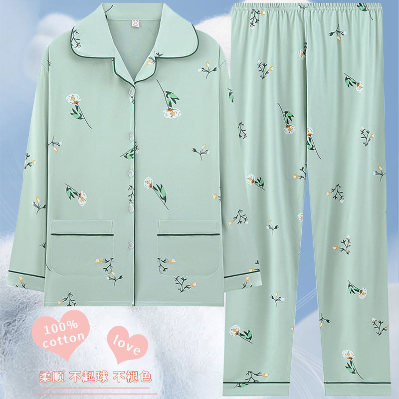 Pijamas de algodón para mujeres de mediana edad, madres, pantalones de mangas largas, camisas más grandes que se pueden usar en el exterior, set de ropa de casa