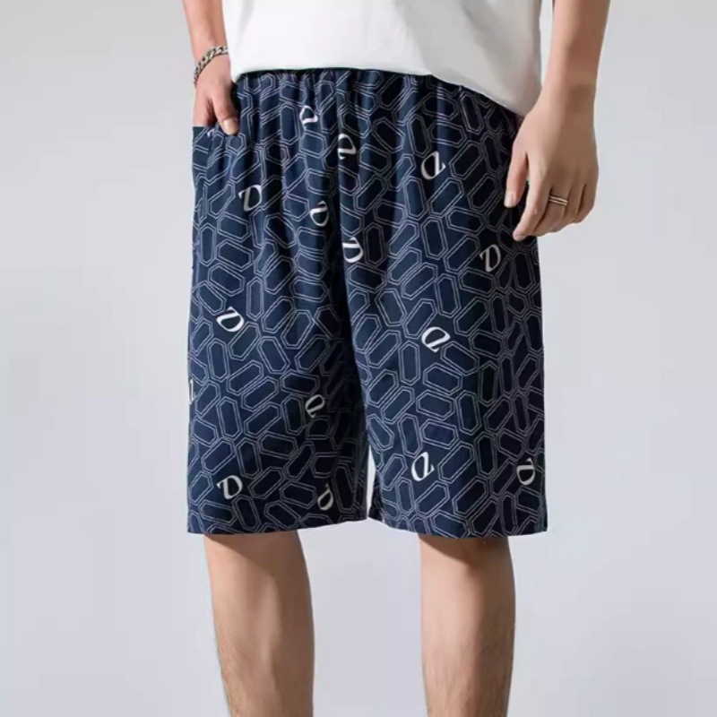 Pantalones de pijama para hombre, pantalones cortos de seda de algodón fino de verano, pantalones de playa de algodón artificial de gran tamaño, pantalones sueltos de cinco puntos para el hogar