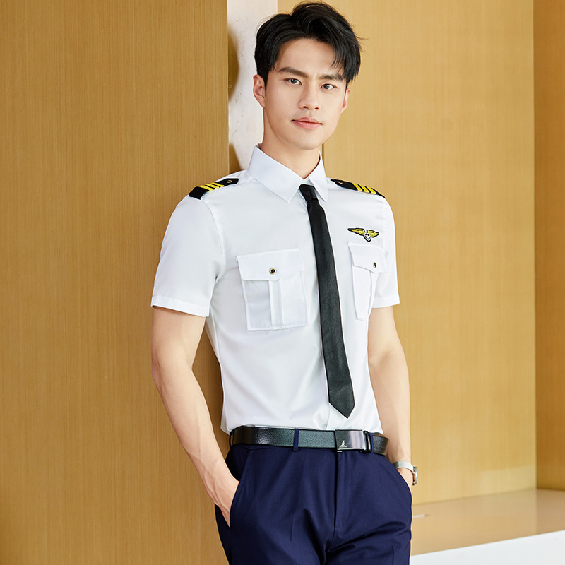 2024 New Summer Professional Shirt Men's White Short-sleeved Flight Occupation suit Railway Uniform Pants Work Clothes