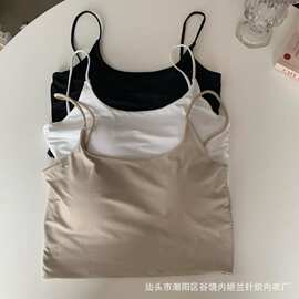 纯色无痕少女吊带抹胸冰丝夏季新款女舒适弹力修身美背内衣带胸垫