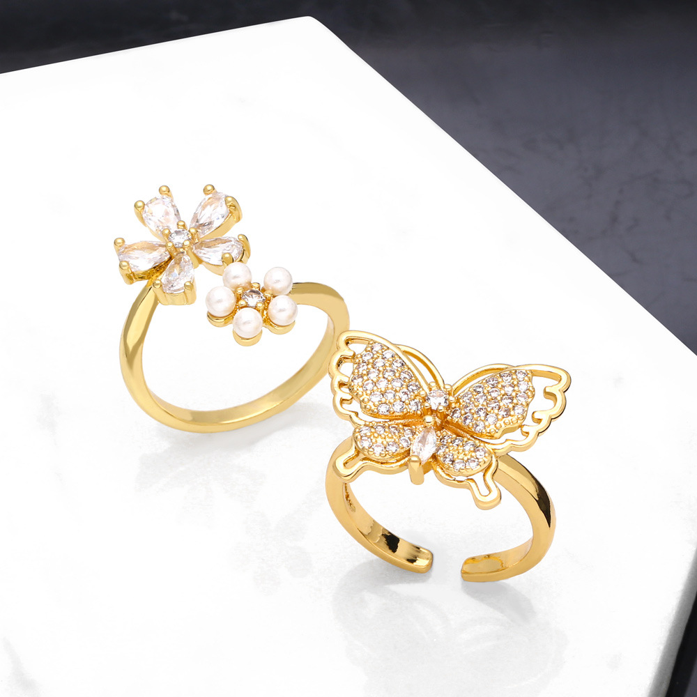 Fashion simple zircon pearl open ring wholesale copper