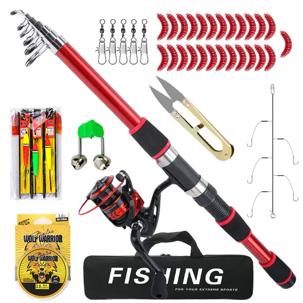 Cross-border red fishing gear set, 2.7M-3M telescopic lure rod, sea fishing rod, fishing bag, TEMU Meike wholesale