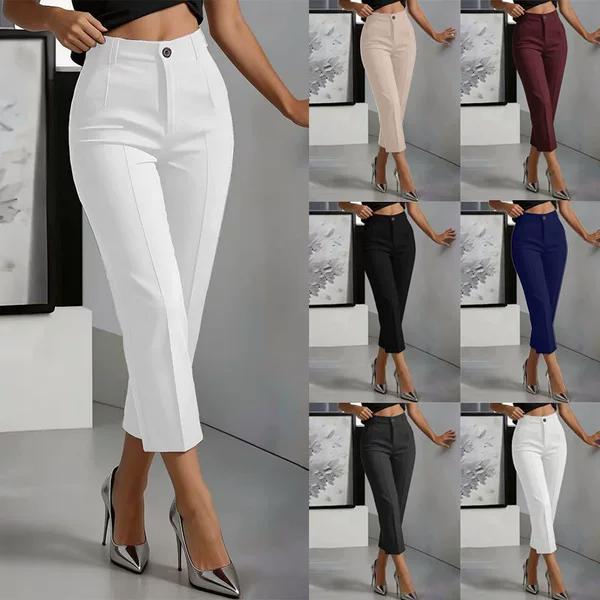 European and American Cross-Border 2026 New Women's High-Waisted Drapey Straight-Leg Simple Suit Nine-Point Pants for Women