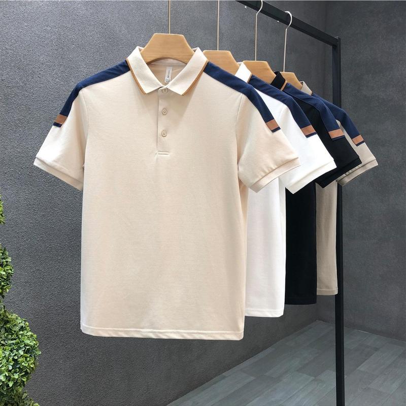 Fashionable Brand Small Off-Shoulder Contrasting Color Block Lapel Polo Shirt Men's Trendy Brand New Men's Short-Sleeved Slim Collared T-Shirt