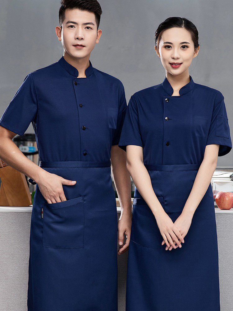 Cuerpo completo malla transpirable chef ropa de trabajo manga corta hombres verano fino hielo seda fresco comedor olla caliente trasero cocina ropa de trabajo image 7
