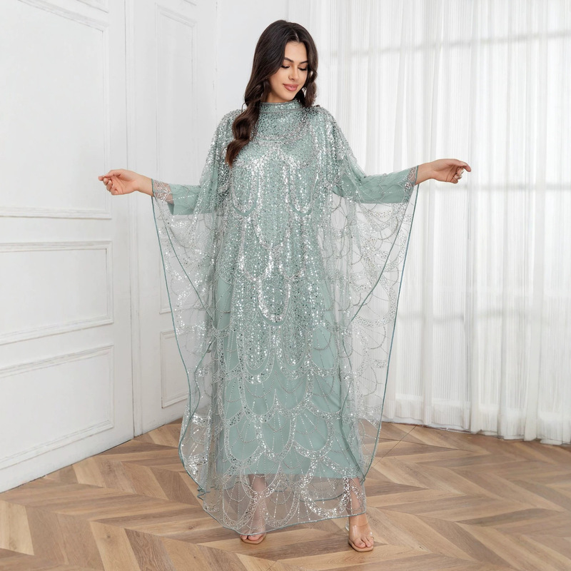 Sequin Beaded Dress for Banquet Party, Light Luxury Fashion, Elegant Sleeveless High-Neck Mesh Gown, Amazon Cross-Border