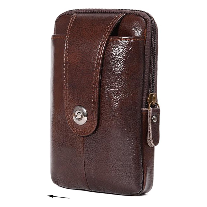 Factory direct men's mobile phone waist bag wear belt cowhide vertical business multi-functional change key bag wholesale