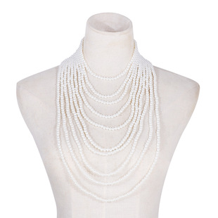 European and American cross-border multi-layer beaded necklace bohemian Retro necklace ethnic style super long women's personalized necklace jewelry