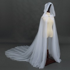 New Halloween Cowl Hooded Cloak Vampire Bride Dress Woman's Sheer Retro Solid Color Mesh Cape