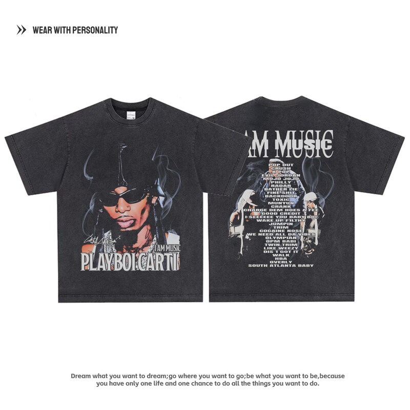Playboi Carti Atlanta Vintage Retro Hiphop Niche Hip-Hop Rap Short-Sleeved T-Shirt for Men
