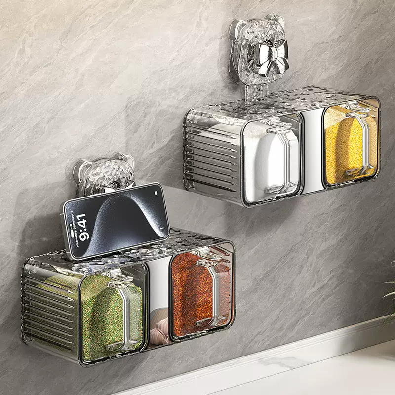 吸盘调料盒壁挂厨房盐味精佐料调味品收纳盒家用高端墙挂式调味罐